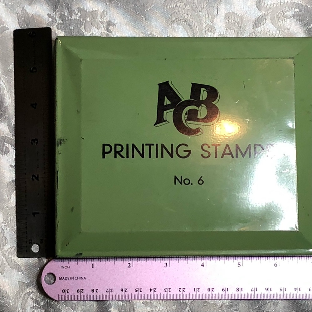 Antique Vintage ABC Printing Stamp No 6 Metal Box Rubber Stamps